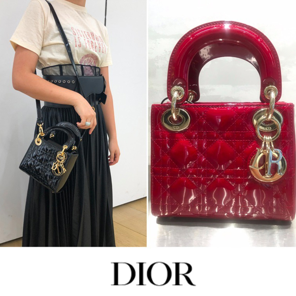 【Diorスーパーコピー】20AW新作 エナメル LADY DIOR ミニバッグ(Red / Black) 20040314